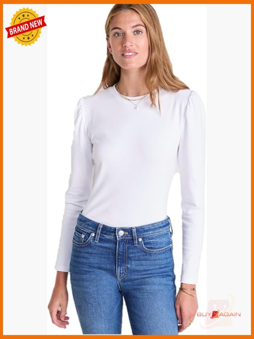 Cotton Spandex Puff Sleeve Blouse Regular Fit Long Sleeve Top